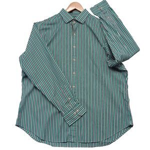 Polo Ralph Lauren Men XXL Regent Classic Fit Green Blue Striped Button Up Shirt